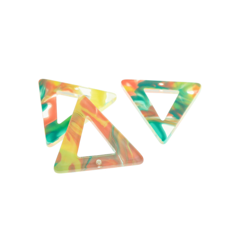 4 Pastel Rainbow Swirl Triangle Resin Charms - K544