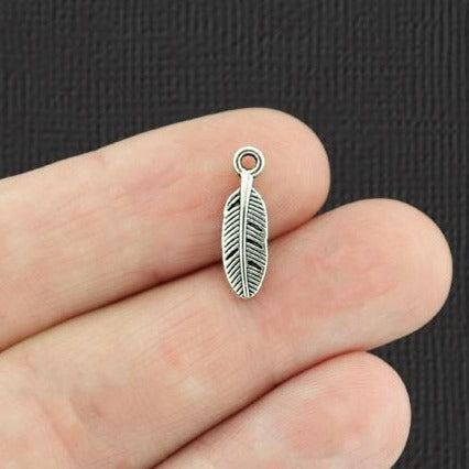 20 Feather Antique Silver Tone Charms 2 Sided - SC3271
