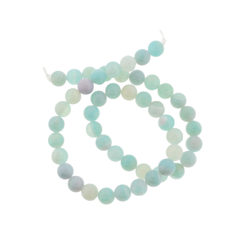 Perles rondes en agate naturelle 8 mm - Vert clair de mer - 1 rang 47 perles - BD1251