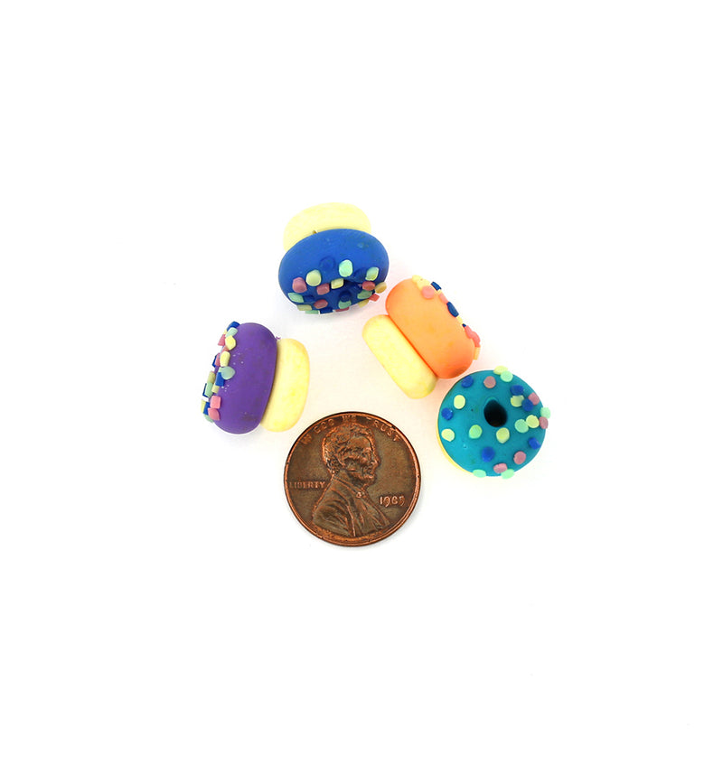 SALE 5 Donut Polymer Clay Charms 3D Assorted Rainbow Colors - E716