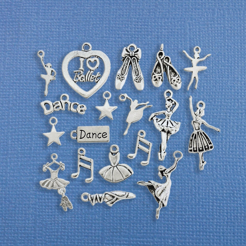 Deluxe Ballet Charm Collection Antique Silver Tone 18 Different Charms - COL182