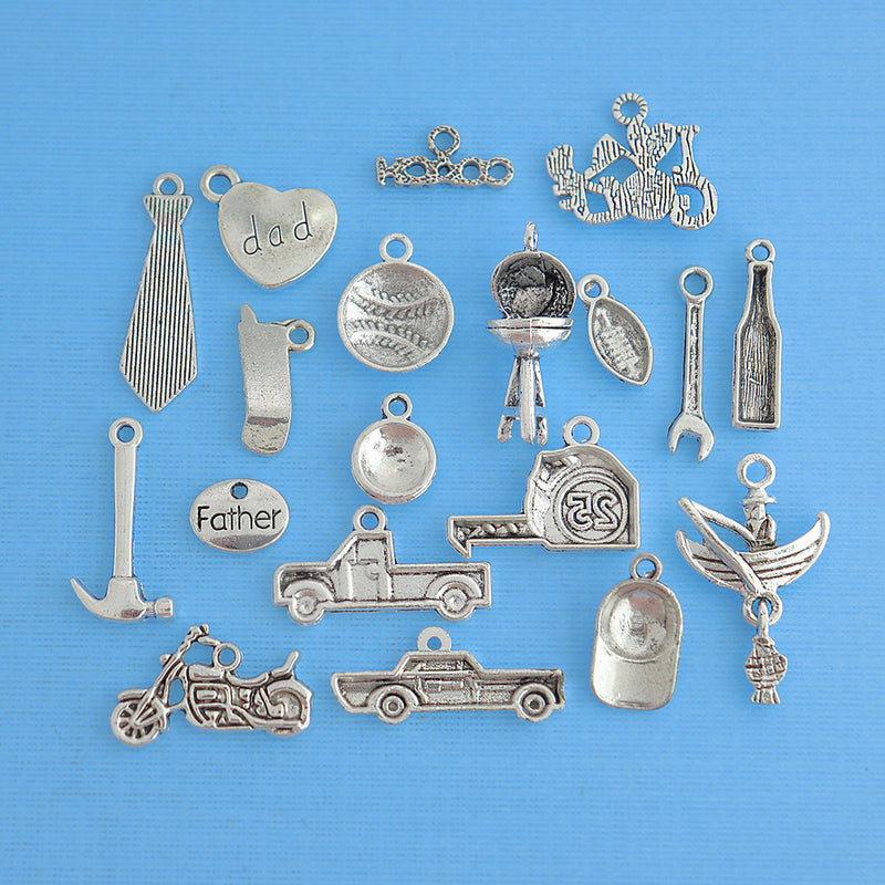 Father Charm Collection Antique Silver Tone 19 Charms - COL290