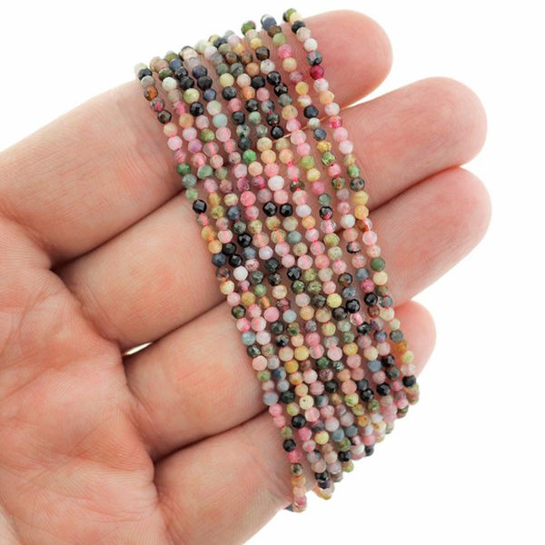 Faceted Round Natural Tourmaline Beads 2mm - Mauve and Black - 1 Strand 182 Beads - BD2425