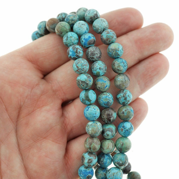 Perles rondes en pierres précieuses d'imitation 9 mm - Tons de terre - 1 brin 50 perles - BD2275
