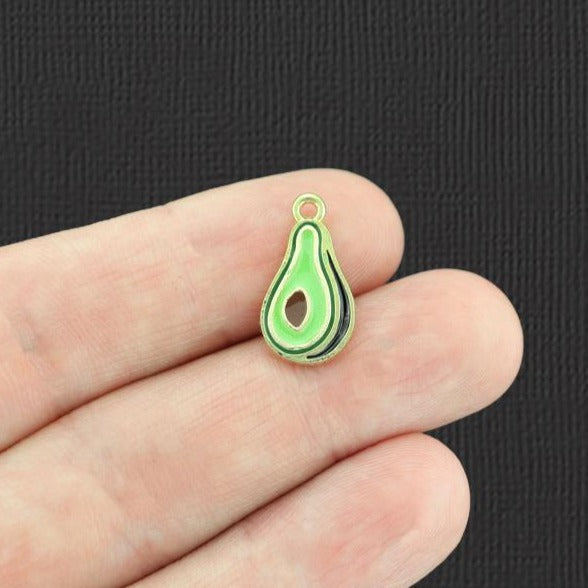 2 Avocado Gold Tone Enamel Charms - E424