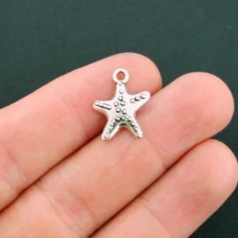 BULK 50 Starfish Antique Silver Tone Charms 2 Sided - SC781