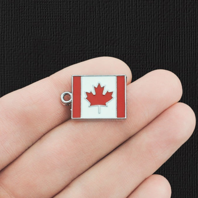 BULK 20 breloques en émail ton argent drapeau Canada - E078