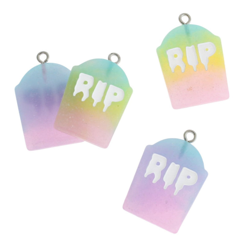 4 Assorted Tombstone RIP Resin Charms - K520