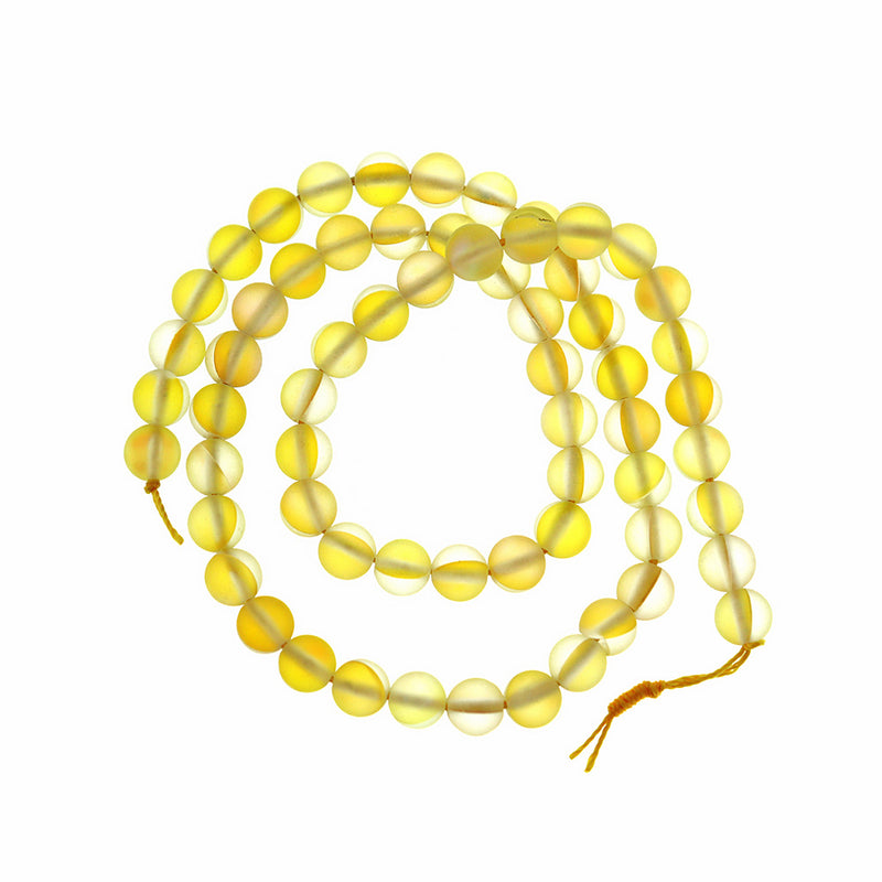 Round Glass Beads 6mm - Electroplated Yellow Imitation Moonstone - 1 Strand 48 Beads - BD985
