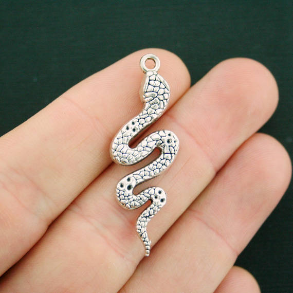 5 Snake Antique Silver Tone Charms - SC7286