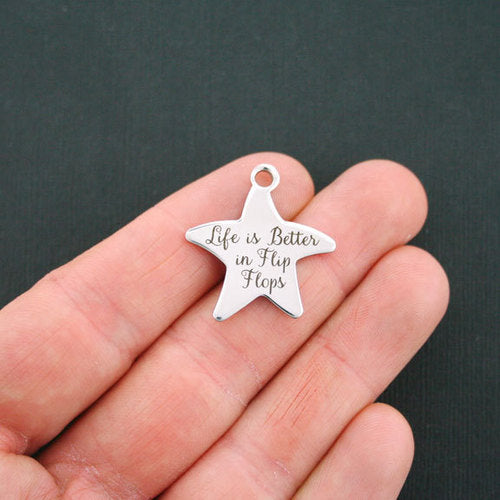 Flip Flops Stainless Steel Starfish Charms - Life is better in - BFS019-0854