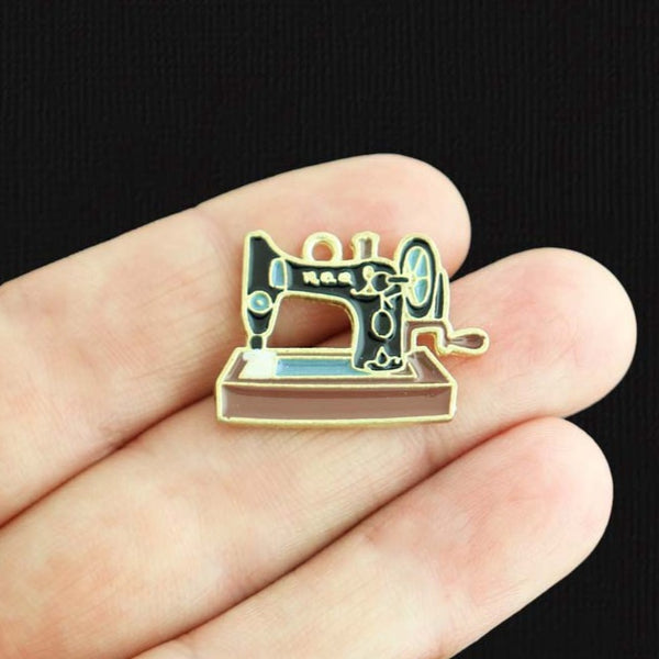 4 Sewing Machine Gold Tone Enamel Charms - E1473