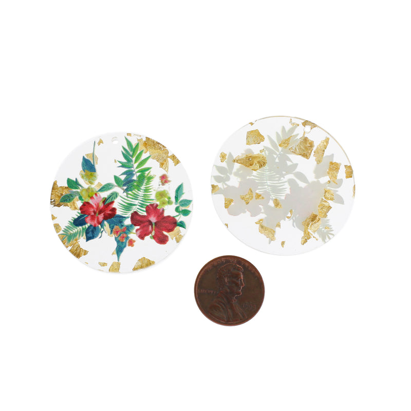 2 Round Floral Resin Charms - K026
