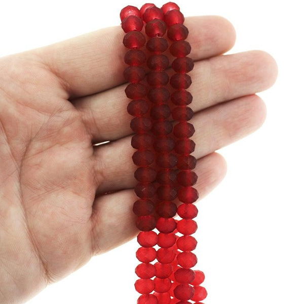 Faceted Glass Beads 8mm x 6mm - Frosted Neon Red - 1 Strand 72 Beads - BD2337