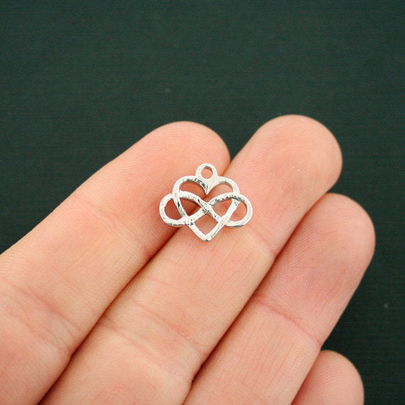 4 Infinity Heart Silver Tone Charms - SC6672