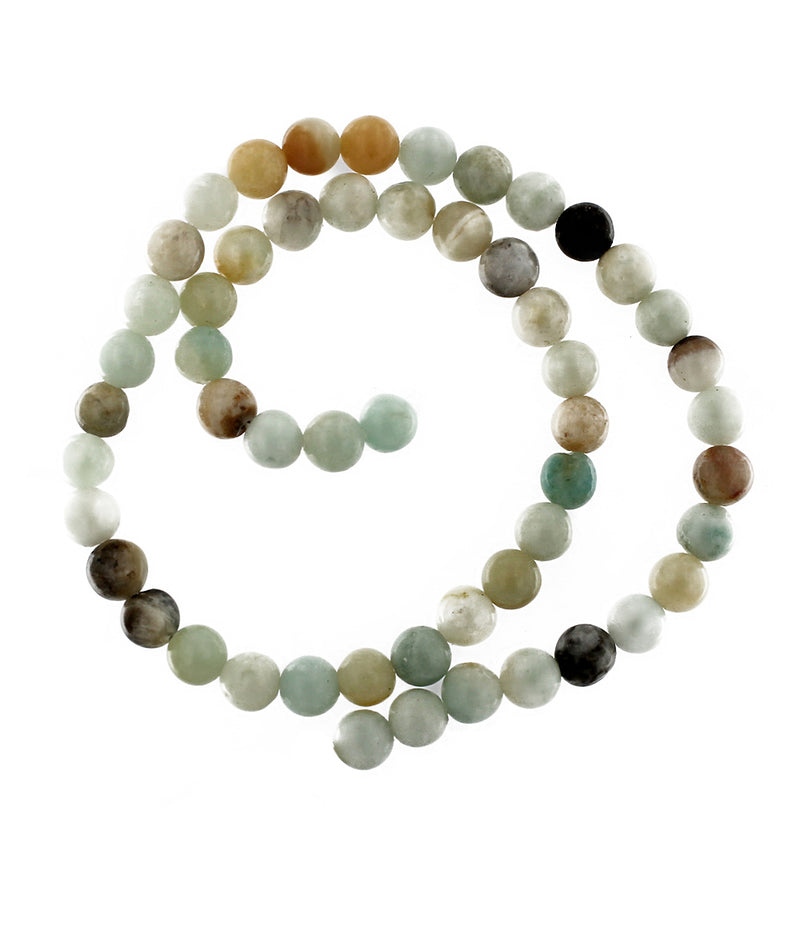 Perles rondes en amazonite naturelle 6 mm - Tons de plage en sourdine - 1 brin 61 perles - BD1692