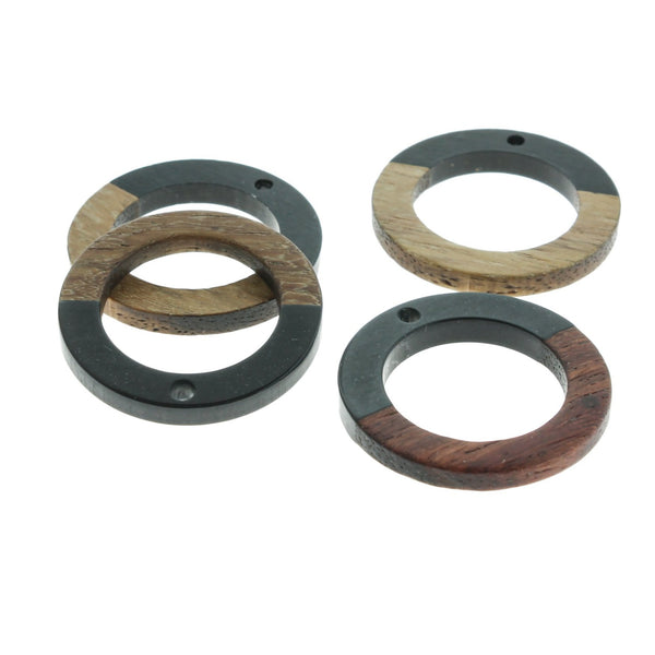 2 Round Natural Wood and Black Resin Charms 28mm - WP176