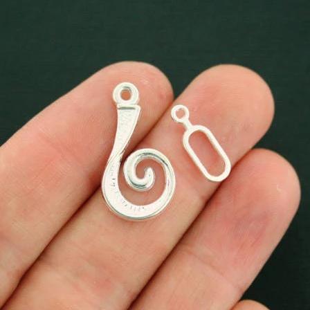 Silver Tone Toggle Clasps 26mm x 14mm - 8 Sets 16 Pieces - SC6994