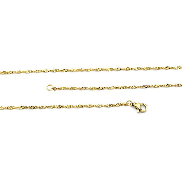 Gold Stainless Steel Singapore Chain Necklace 23" - 2mm - 1 Necklace - N695
