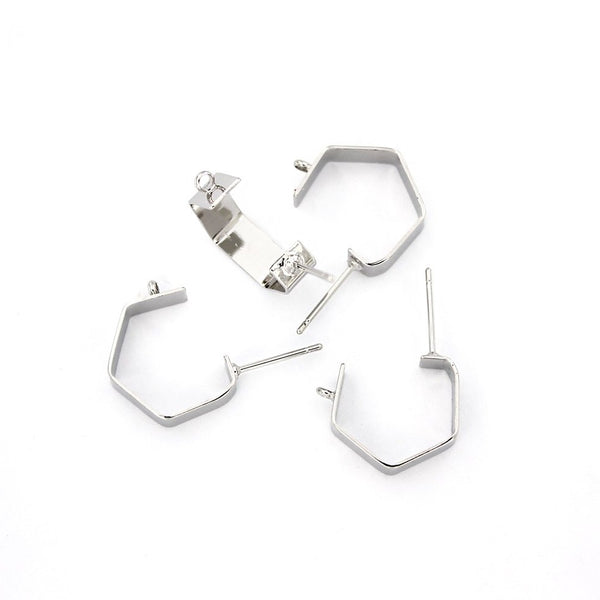 Boucles d'oreilles remplies de platine 18 carats - Cerceau géométrique avec bouchon - 17 mm x 5 mm - 2 pièces 1 paire - Z948