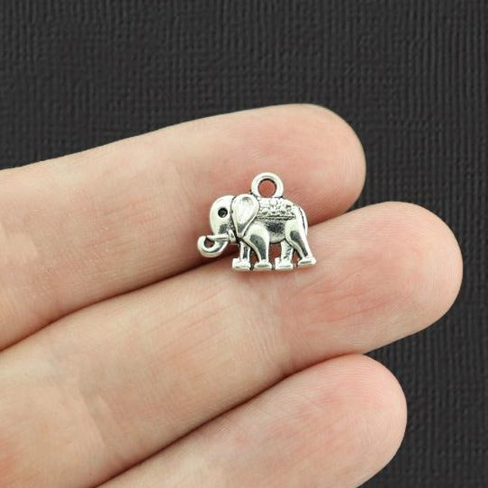 12 Elephant Antique Silver Tone Charms 2 Sided - SC5778