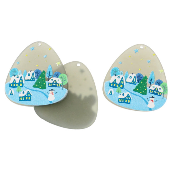 2 Snowman Winter Scene Painted Resin Charms - K539