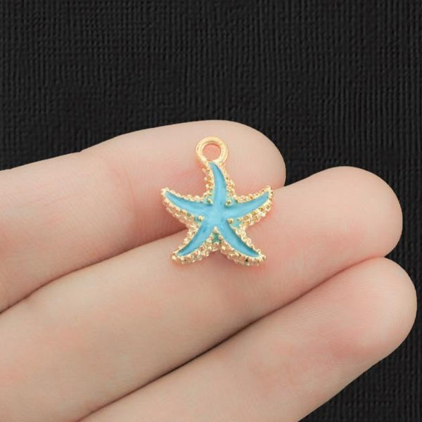 4 Starfish Gold Tone Enamel Charms - E569