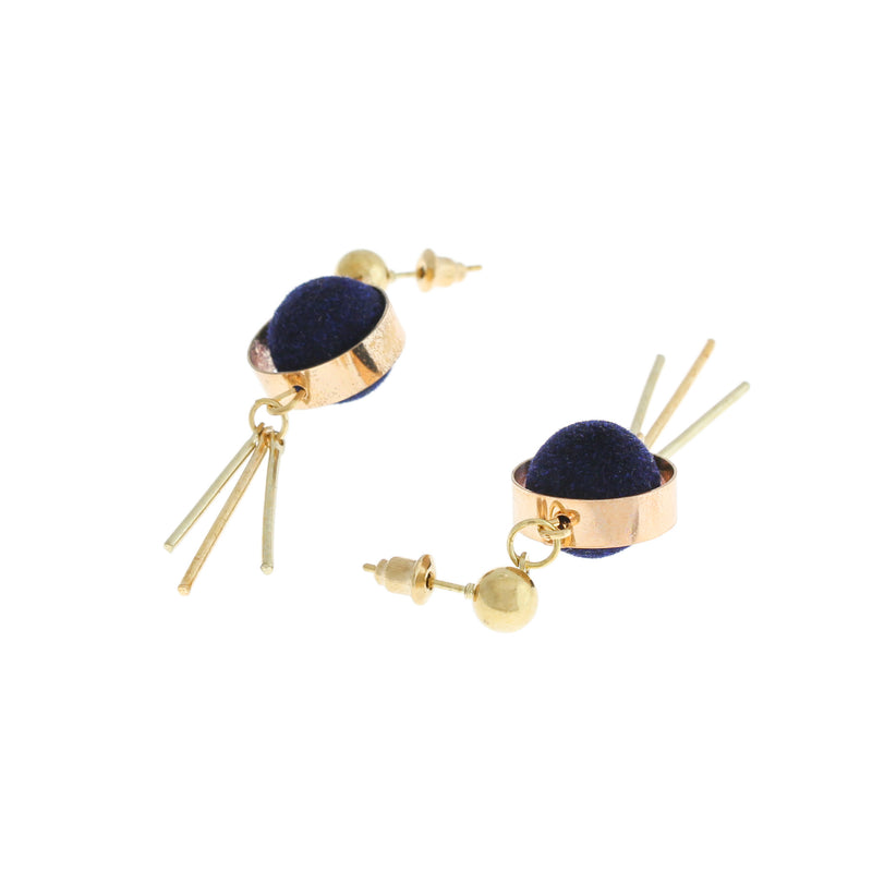 Gold Tone Earrings - Geometric Dangle - 60mm x 15mm - 2 Pieces 1 Pair - ER324