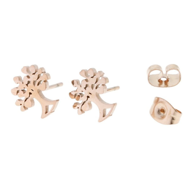 Rose Gold Stainless Steel Earrings - Tree Studs - 10mm x 9mm - 2 Pieces 1 Pair - ER016