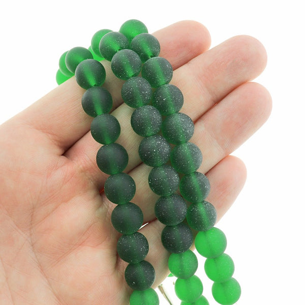 Round Cultured Sea Glass Beads 10mm - Frosted Green - 1 Strand 19 Beads - U189