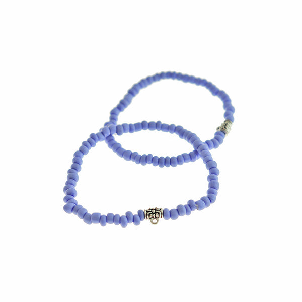 Bracelets de perles acryliques de graines 65mm - Lavande avec caution de ton argent antique - 5 Bracelets - BB265