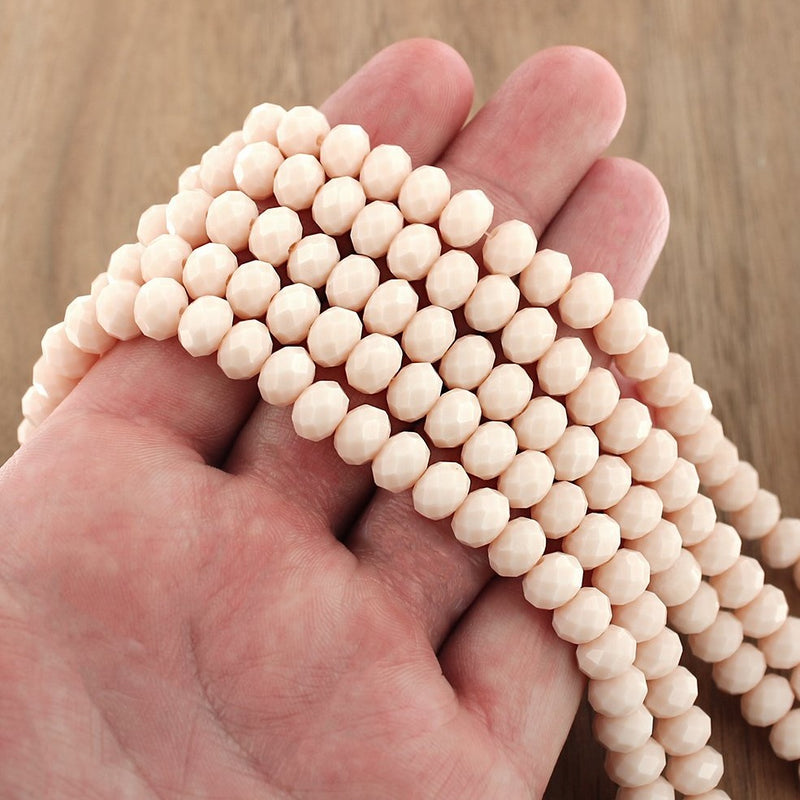 Perles de Verre à Facettes 8mm x 6mm - Beige - 1 Rang 67 Perles - BD1659