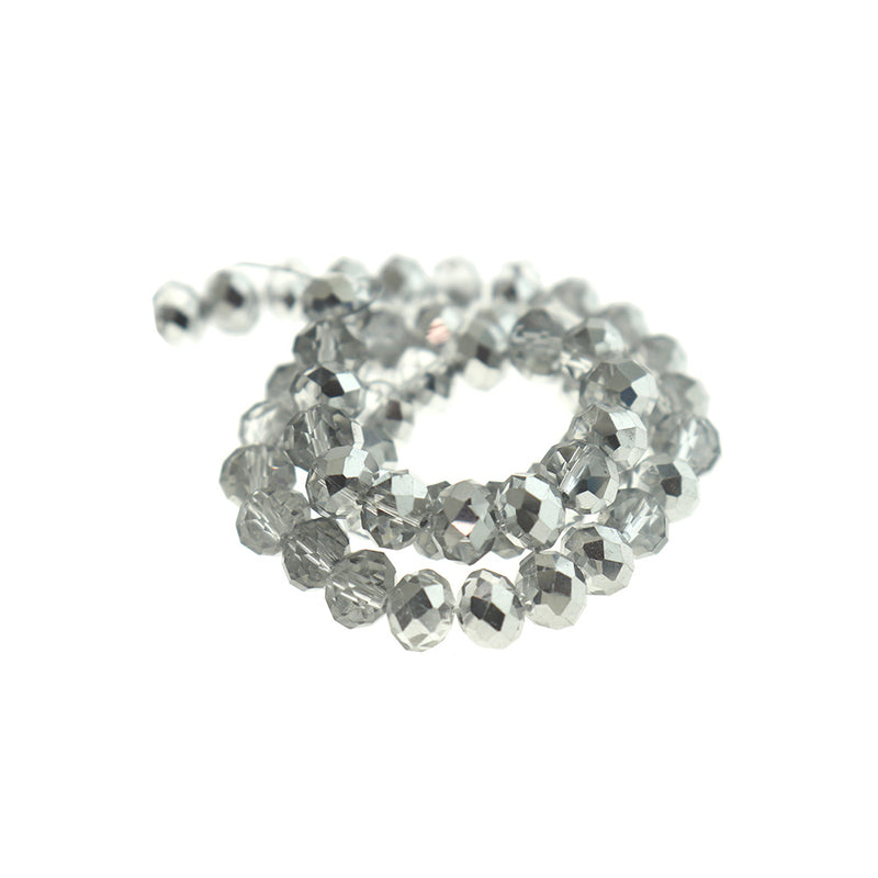 Faceted Glass Beads 8mm x 5mm - Metallic Silver - 1 Strand 70 Beads - BD1646