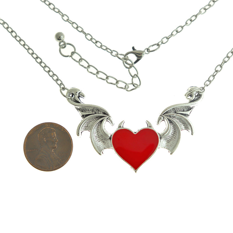 Cable Chain Necklace 18" With Enamel Horned Flying Heart Pendant - 5 Necklaces - Z137