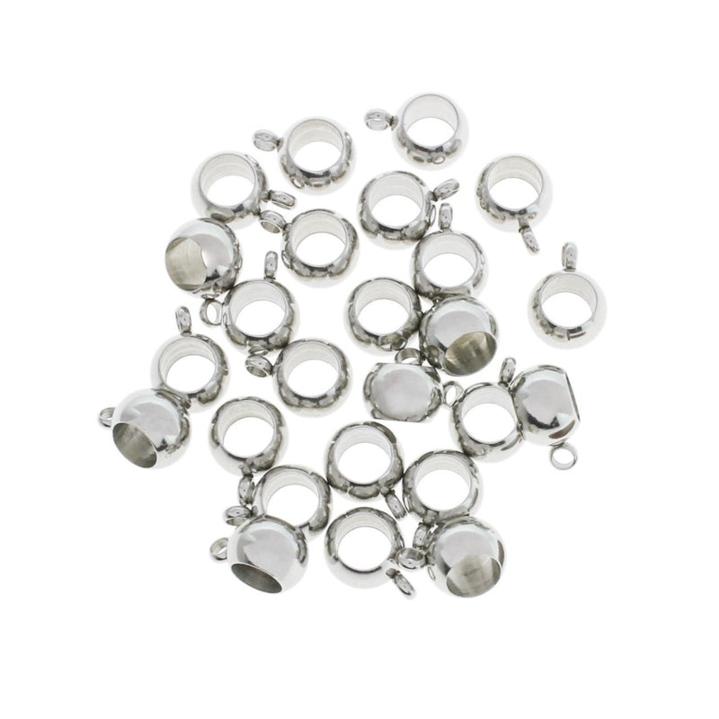 Stainless Steel Bail Beads 11mm x 8mm - Silver Tone - 4 Beads - FD1040