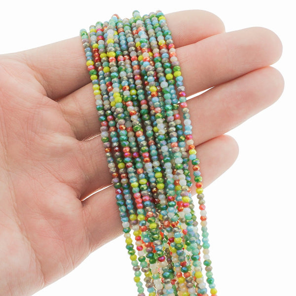 Faceted Glass Beads 2mm - Electroplated Rainbow - 1 Strand 188 Beads - BD444