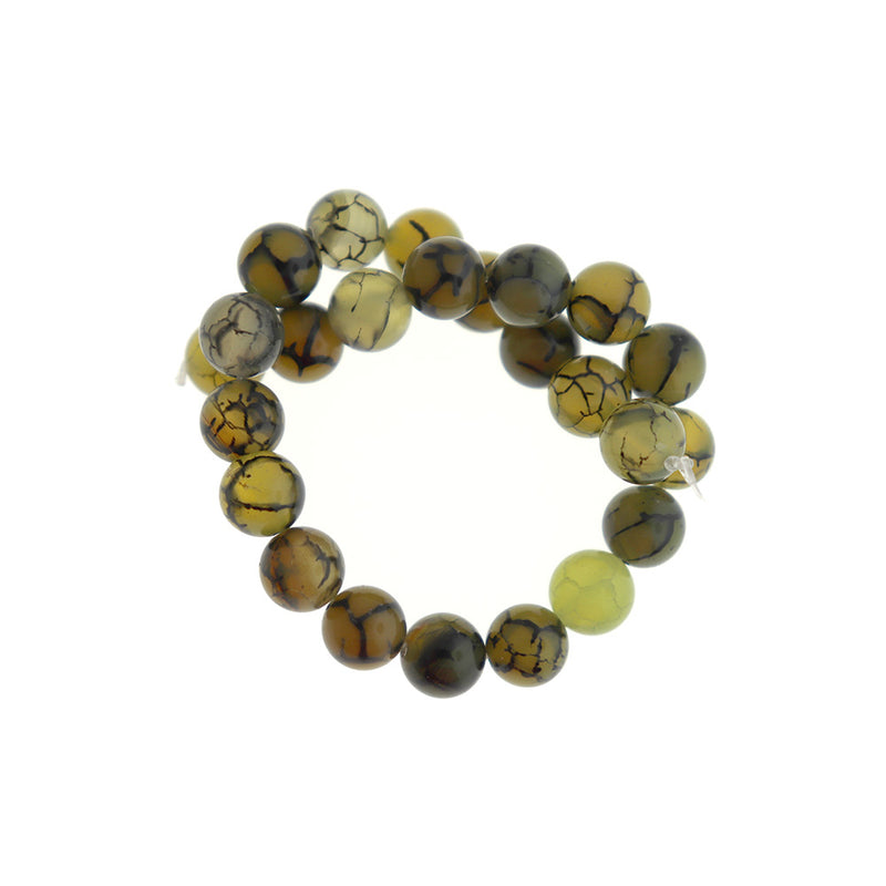 Perles rondes en agate naturelle 8 mm - Vert olive - 1 rang 24 perles - BD1708