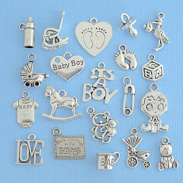 Deluxe Baby Boy Charm Collection Antique Silver Tone 20 Charms - COL284