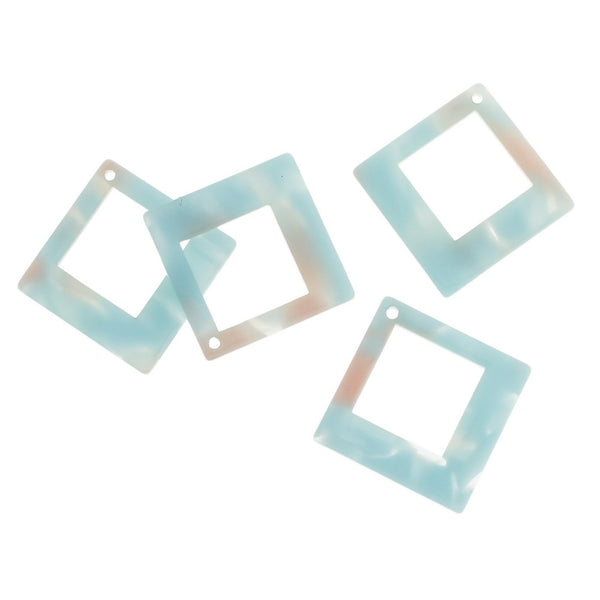 2 Blue and Pink Swirl Rhombus Resin Charms 2 Sided - K261