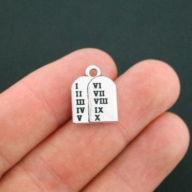 4 Ten Commandments Antique Silver Tone Charms 2 Sided - SC5505