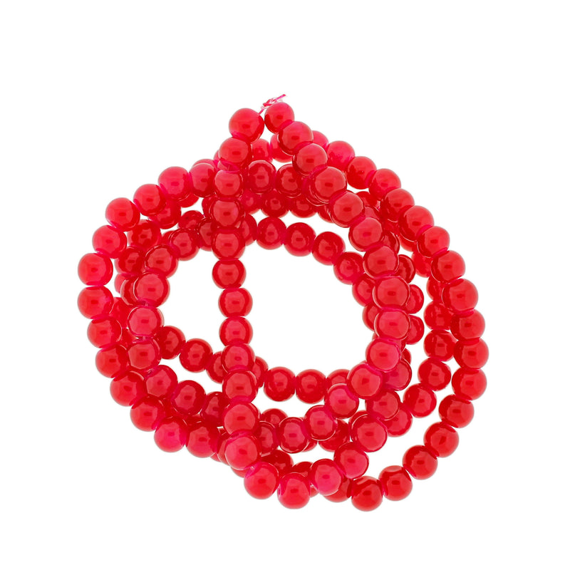 Round Imitation Jade Beads 6.5mm - Bright Red - 1 Strand 145 Beads - BD2791