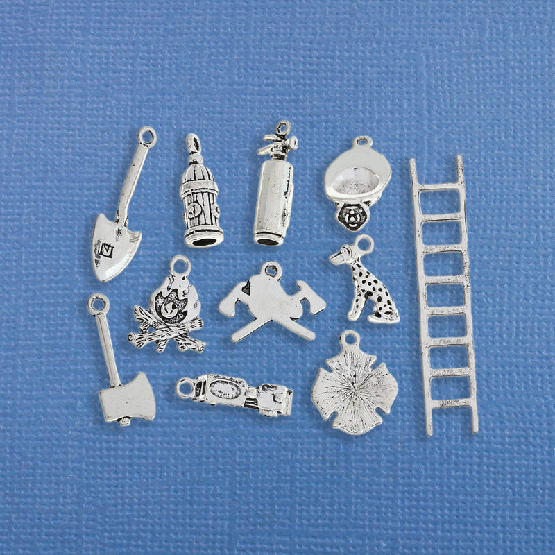Deluxe Fireman Charm Collection Antique Silver Tone 11 Charms - COL257
