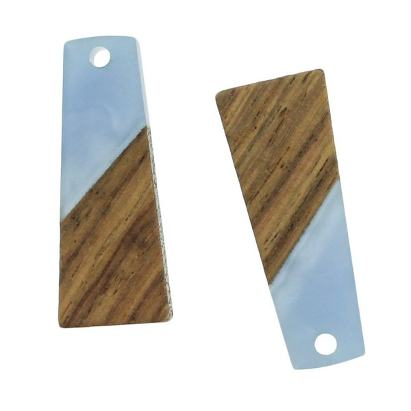 2 Geometric Natural Wood and Blue Resin Charms 30mm - WP233