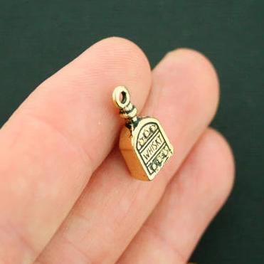 4 Whisky Bottle Antique Gold Tone Charms 2 Sided - GC1222