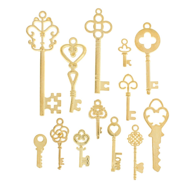 Key Charm Collection Gold Tone 13 Different Charms - COL155H