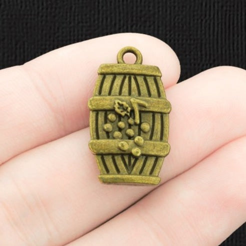 5 Wine Barrel Antique Bronze Tone Charms 2 Sided - BC362