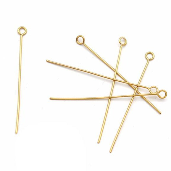 Gold Stainless Steel Eye Pins - 40mm - 15 Pieces - PIN100