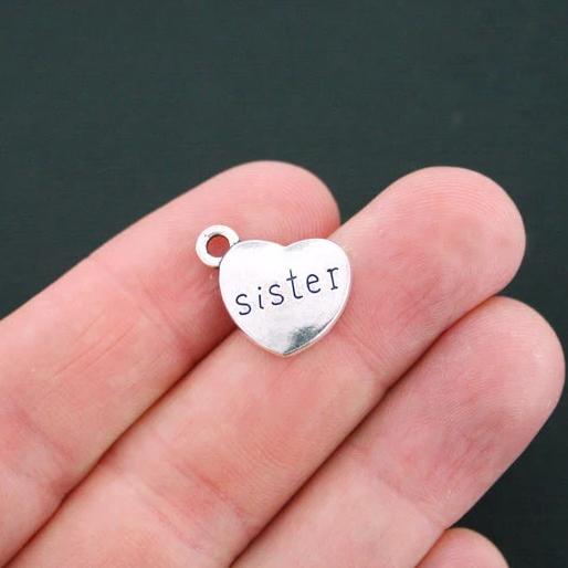6 Sister Antique Silver Tone Charms 2 Sided- SC4690