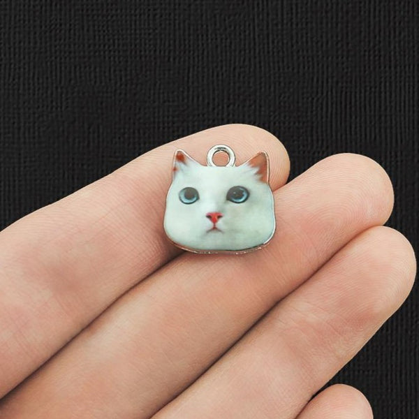 4 Cat Silver Tone Enamel Charms - E1181