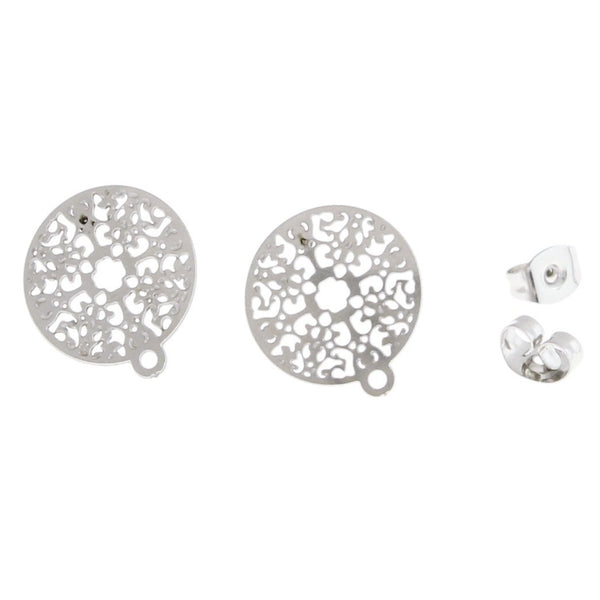 Stainless Steel Earrings - Filigree Studs With Loop - 16mm x 14mm - 2 Pieces 1 Pair - ER240